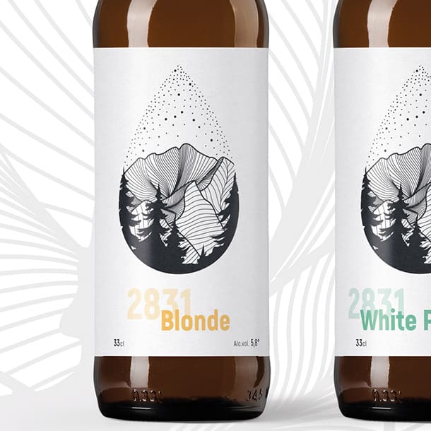 aperçu des étiquettes éco-conçues des bouteilles de bière de la brasserie 2831 - graphiste Toulouse